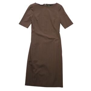 Theory Brown Virgin Wool Sheath Dress Size 2 Elbow Sleeve Boat Neck Eano Sevona